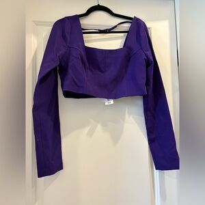 NWT Zara Deep Purple Long-Sleeve Cropped Square Neck Top (Size L)